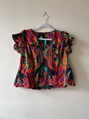 House of Harlow 1960 Multicolor Ruffle Print Top
